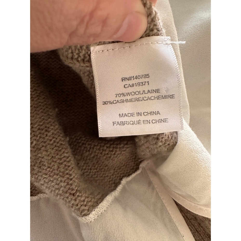 Brochu Walker Wool Cashmere Blend Mock Neck Sweater Taupe White Shirt Hem - Picture 8 of 11